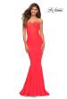 Picture of: Fitted Long Chic Strapless Jersey Gown in Coral in Hot Coral, Main Picture