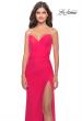 Picture of: Long Ruched Jersey Gown with V Neckline in Neon in Hot Coral, Style: 31224, Main Picture
