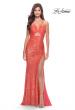 Picture of: Sequin Long Dress with Triangle Cut Out in Hot Coral in Hot Coral, Style: 31449, Main Picture