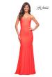 Picture of: Jewel Embellished Long Jersey Gown with Train in Hot Coral, Style: 30563, Detail Picture 8