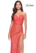 Picture of: Sequin Prom Dress with Ruching and Open Tie Back in Hot Coral, Style: 31349, Detail Picture 8