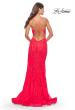 Picture of: Rhinestone Lace Embellished Prom Dress with High Side Slit in Bright Colors in Hot Coral, Style: 31404, Detail Picture 8