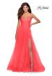Picture of: Long Tulle A-line Gown with Side Slit and Pockets in Hot Coral, Style: 28561, Style: 28561