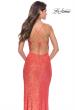 Picture of: Sequin Prom Dress with Ruching and Open Tie Back in Hot Coral, Style: 31349, Detail Picture 9