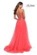 Picture of: Long Tulle A-line Gown with Side Slit and Pockets in Hot Coral, Style: 28561, Style: 28561