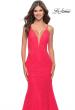 Picture of: Long Mermaid Lace Dress with Back Rhinestone Detail in Hot Coral, Style: 31512, Detail Picture 16