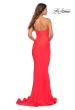 Picture of: Fitted Long Chic Strapless Jersey Gown in Coral in Hot Coral, Back Picture