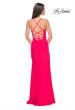 Picture of: Sheer Lace Side Panel Jersey Long Dress in Hot Coral in Hot Coral, Style: 31440, Back Picture