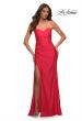 Picture of: Neon Strapless Sweetheart Jersey Evening Dress in Hot Coral, Detail Picture 1