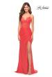 Picture of: Chic Long Net Jersey Dress with Lace Up Back in Hot Coral in Hot Coral, Style: 30680, Detail Picture 1