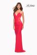 Picture of: Hot Coral Prom Dress with Illusion Lace Sides and Ruching, Style: 30695, Detail Picture 1