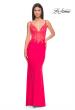 Picture of: Illusion Lace V Neck Top with Jersey Skirt Dress in Bright Colors in Hot Coral, Style: 31128, Detail Picture 1