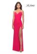 Picture of: Long Ruched Jersey Gown with V Neckline in Neon in Hot Coral, Style: 31224, Detail Picture 1