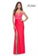 Picture of: Long Dress with Jersey Skirt and Lace Illusion Bodice in Neon in Hot Coral, Style: 31411, Detail Picture 1