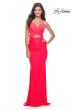 Picture of: Cut Out Long Soft Jersey Dress with Criss Cross Bodice in Neon in Hot Coral, Style: 31442, Style: 31442
