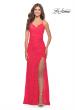 Picture of: Lace Long Dress with Scallop Detail on Skirt Slit in Hot Coral, Style: 31510, Detail Picture 1