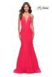 Picture of: Long Mermaid Lace Dress with Back Rhinestone Detail in Hot Coral, Style: 31512, Detail Picture 1