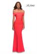 Picture of: Long Off the Shoulder Ruched Neon Jersey Dress in Hot Coral, Style: 30421, Detail Picture 2