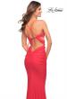 Picture of: Long Jersey Gown with Front and Side Cut Outs in Hot Coral, Style: 30640, Detail Picture 2