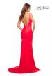 Picture of: Chic Luxe Jersey Gown with Train and V Back in Bright Colors in Hot Coral, Style: 30682, Detail Picture 2