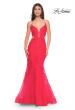 Picture of: Lace and Tulle Mermaid Gown with Side Cut Outs in Hot Coral, Style: 31133, Detail Picture 2