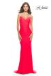 Picture of: Jersey Dress with Criss Cross Bodice and Jeweled Straps in Neon in Hot Coral, Style: 31222, Detail Picture 2