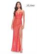 Picture of: Sequin Prom Dress with Ruching and Open Tie Back in Hot Coral, Style: 31349, Detail Picture 2