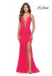 Picture of: Stretch Lace Gown with Slit and Open Keyhole Back in Hot Coral, Style: 29978, Detail Picture 3