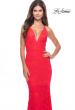 Picture of: Fitted Stretch Lace Prom Dress with Banded Waist in Neon in Hot Coral, Style: 31417, Detail Picture 3