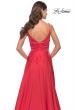 Picture of: A-Line Satin Gown with Ruched Bodice and V Neck in Neon in Hot Coral, Style: 31121, Detail Picture 4