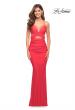 Picture of: Long Jersey Gown with Front and Side Cut Outs in Hot Coral, Style: 30640, Detail Picture 5