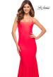 Picture of: Chic Luxe Jersey Gown with Train and V Back in Bright Colors in Hot Coral, Style: 30682, Detail Picture 5