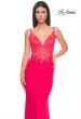 Picture of: Illusion Lace V Neck Top with Jersey Skirt Dress in Bright Colors in Hot Coral, Style: 31128, Detail Picture 7