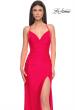 Picture of: Ruched Jersey Prom Dress with Slit in Hot Coral, Style: 31131, Detail Picture 7