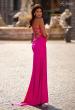 Picture of: Neon Illusion Lace Bodice Prom Dress with Rhinestones in Hot Fuchsia, Style: 32321, Back Picture