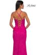 Picture of: Stretch Lace Prom Dress with Scoop Neck and Lace Up Back in Hot Fuchsia, Style: 33036, Detail Picture 8