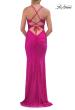 Picture of: Ruched Rhinestone Fitted Gown with Cutout Bodice and Lace-Up Back in Hot Fuchsia, Style: 33338, Detail Picture 10