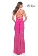 Picture of: Neon Rhinestone Embellished Ruched Prom Dress with Draped Neckline in Hot Fuchsia, Style: 31968, Back Picture