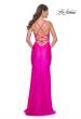 Picture of: Neon Beaded Illusion Top with Ruched Jersey Skirt Prom Dress in Hot Fuchsia, Style: 32324, Back Picture
