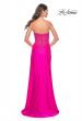 Picture of: Neon Ruched Jersey Skirt with Lace Illusion Top and Rhinestone Prom Dress in Hot Fuchsia, Style: 32329, Back Picture