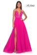 Picture of: Illusion Lace Bodice A-Line Tulle Prom Dress with Slit in Hot Fuchsia, Style: 32059, Detail Picture 2
