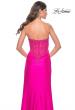 Picture of: Neon Ruched Jersey Skirt with Lace Illusion Top and Rhinestone Prom Dress in Hot Fuchsia, Style: 32329, Detail Picture 2