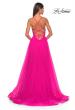 Picture of: Illusion Lace Bodice A-Line Tulle Prom Dress with Slit in Hot Fuchsia, Style: 32059, Detail Picture 3