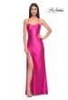 Picture of: Neon Stretch Satin Gown with Bustier Top and Lace Up Back in Hot Fuchsia, Style: 32262, Detail Picture 3