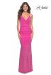 Picture of: Neon Rhinestone Embellished Ruched Prom Dress with Draped Neckline in Hot Fuchsia, Style: 31968, Detail Picture 5