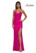Picture of: Stretch Lace Prom Dress with Scoop Neck and Lace Up Back in Hot Fuchsia, Style: 33036, Detail Picture 5