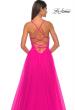 Picture of: Illusion Lace Bodice A-Line Tulle Prom Dress with Slit in Hot Fuchsia, Style: 32059, Detail Picture 6