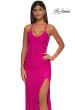 Picture of: Stretch Lace Prom Dress with Scoop Neck and Lace Up Back in Hot Fuchsia, Style: 33036, Detail Picture 7