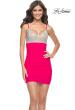 Picture of: Ruched Short Homecoming Dress with Sequin Beaded Top in Hot Pink in Hot Pink, Style: 31465, Main Picture