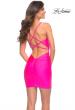 Picture of: Neon Simple Short Jersey Dress with Ruching and Strappy Back in Hot Pink, Back Picture